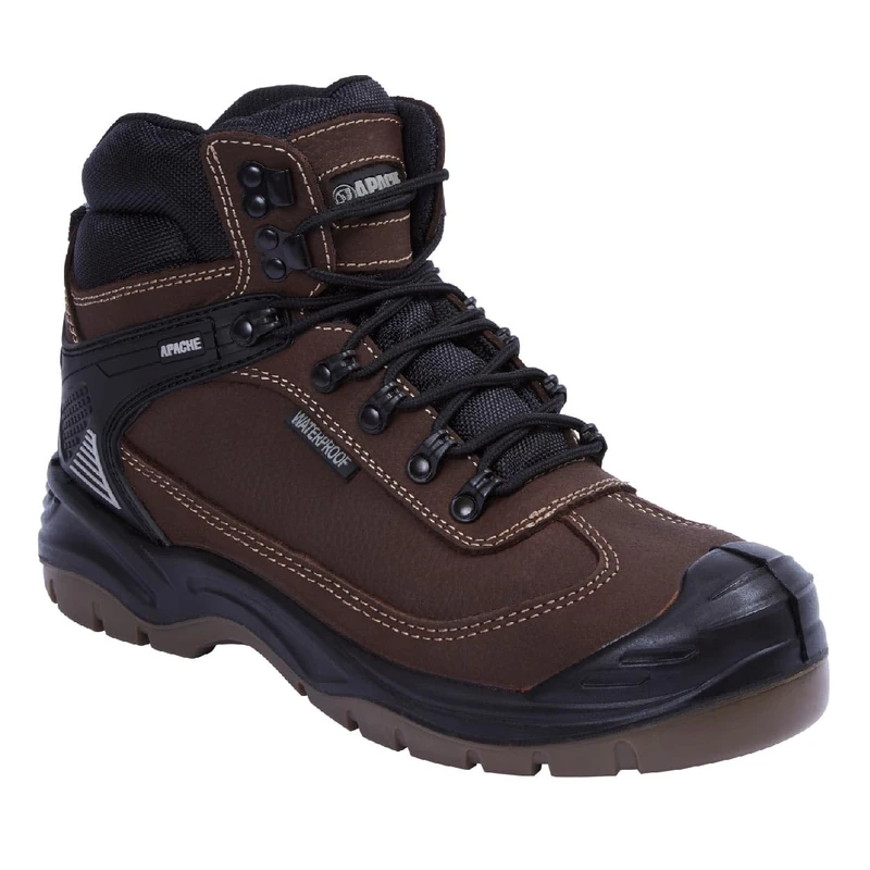 Apache Men's Ranger Safety Hiking Boot | Brown Size 7 UK | Premium Leather Work Shoe | Waterproof and Durable | Steel Toe Cap and Midsole Protection