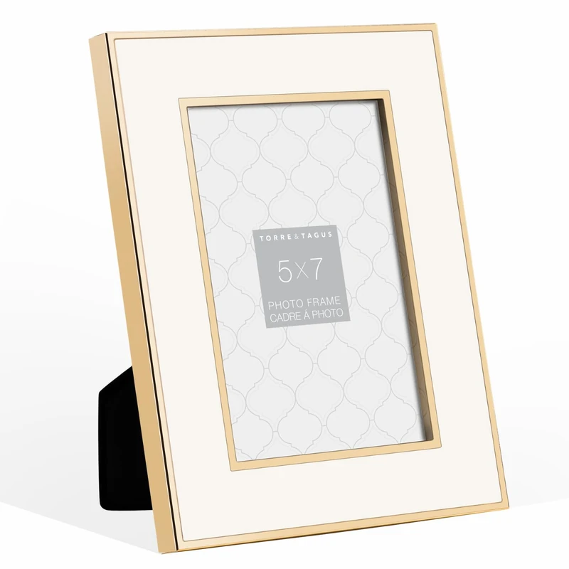 Torre & Tagus 902507b Regis Gold Trim White Enamel Frame, 5" x 7" Gold/White