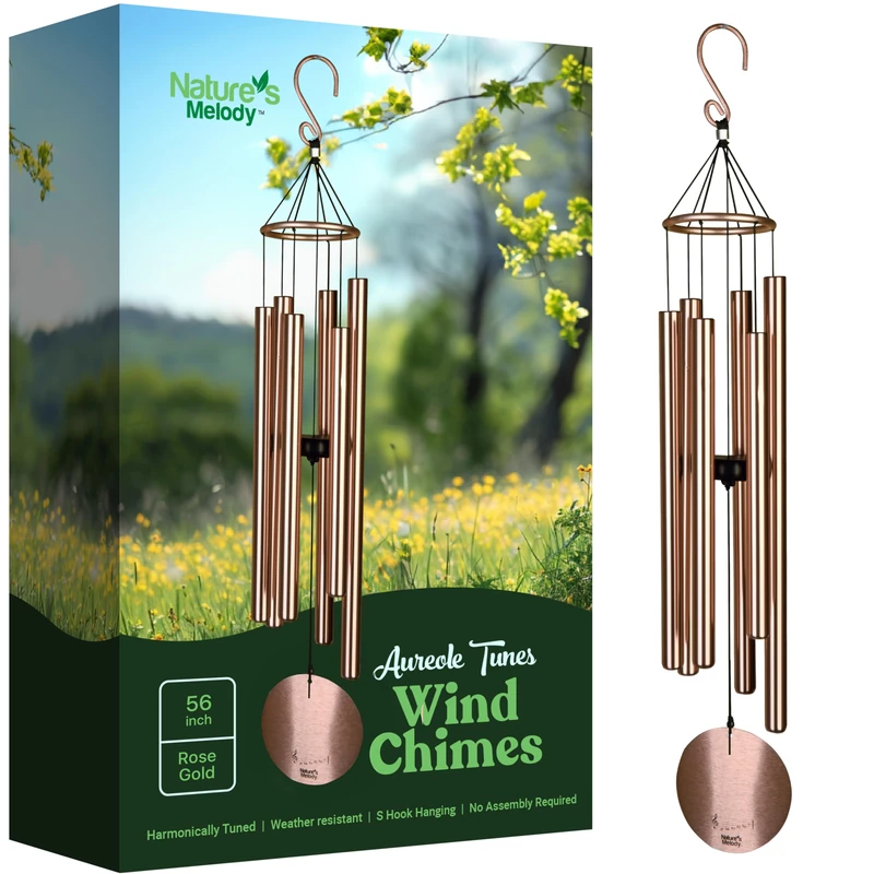 Nature's Melody Aureole Tunes Wind Chime - Outdoor Wind Chime with 6 Tubes Matched to C Pentatonic Scale, 100% Stainless Aluminum, Powder Finish & S Hook Hanger for Sympathy,