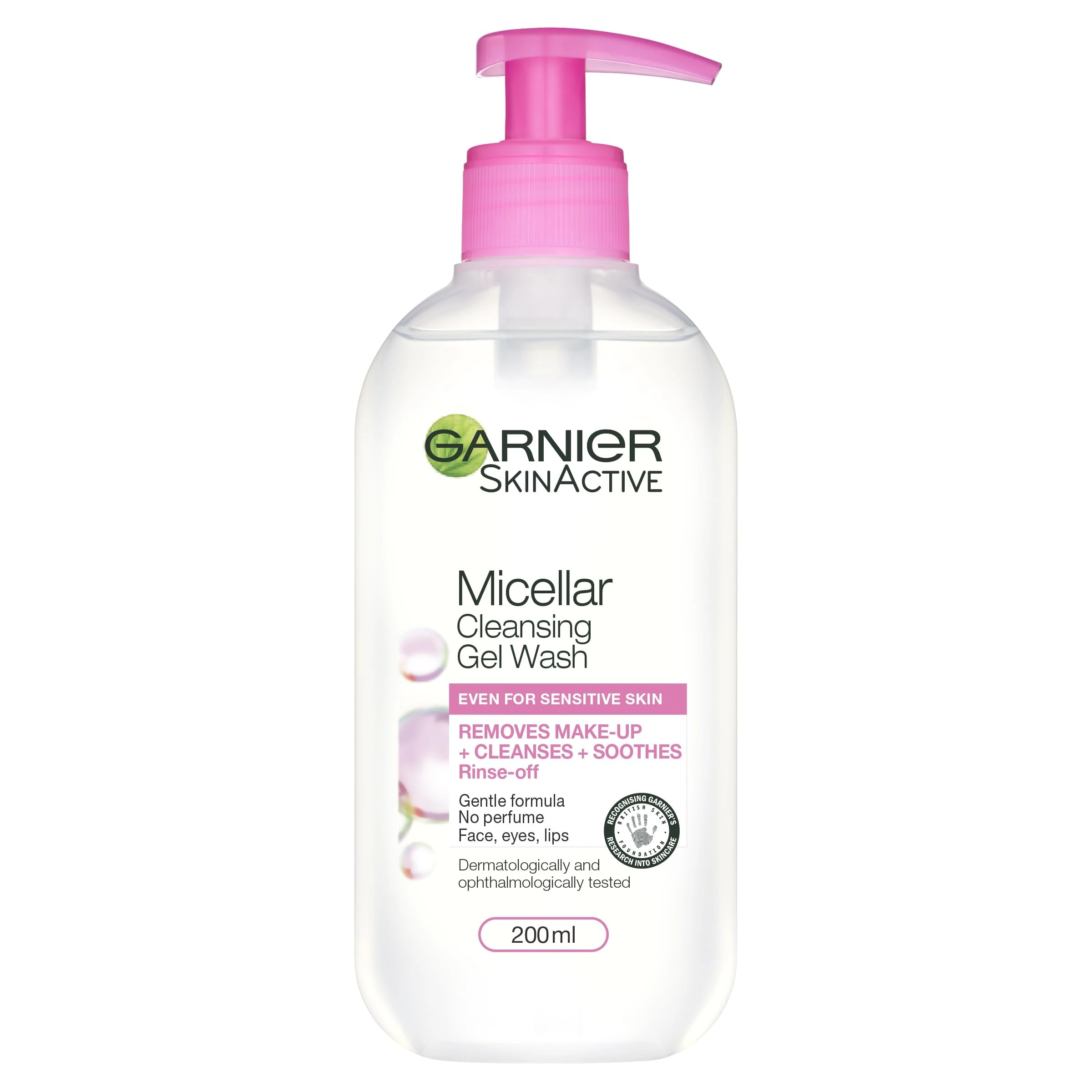 Garnier Micellar Gel Face Wash For Sensitive Skin 200ml, Gentle Face Cleanser & Makeup Remover, Recognised By The British Skin Foundation, Rinse-Off, Non-Drying & Fragrance Free Formula