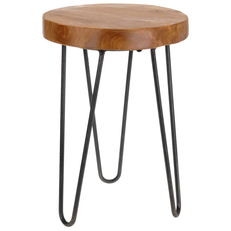 Amadeo Novell Stool, Teak Wood and Steel, Natural, 30 x 30 x 42 cm