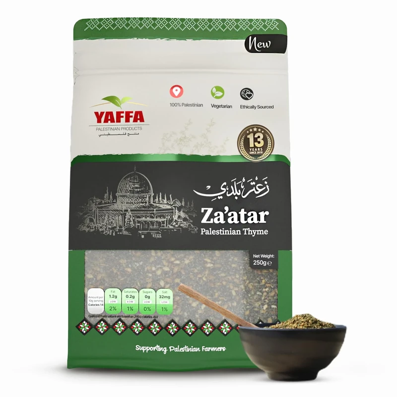 Yaffa – Premium Palestinian Zaatar Thyme Mix – Vegan – Non-GMO – No Additives – Traditional Mediterranean Blend for Rich Flavors in a Re-Sealable Bag – Product of Palestine (250g)