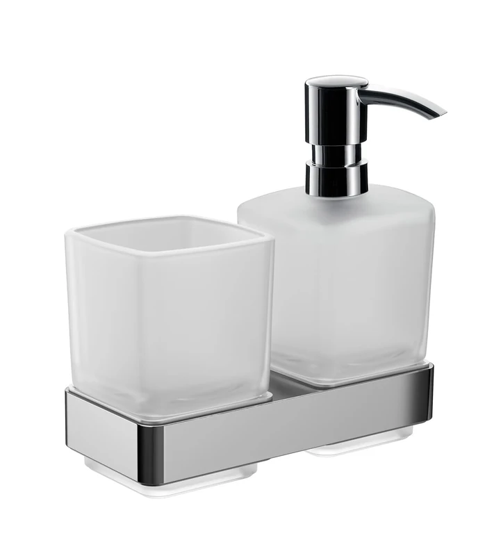 Emco loft 53100100 Soap Dispenser Holder (Chrome Pump Head, Satin Crystal Container, Height 159 mm, Width 155 mm) Glass Normal, Wandmontage