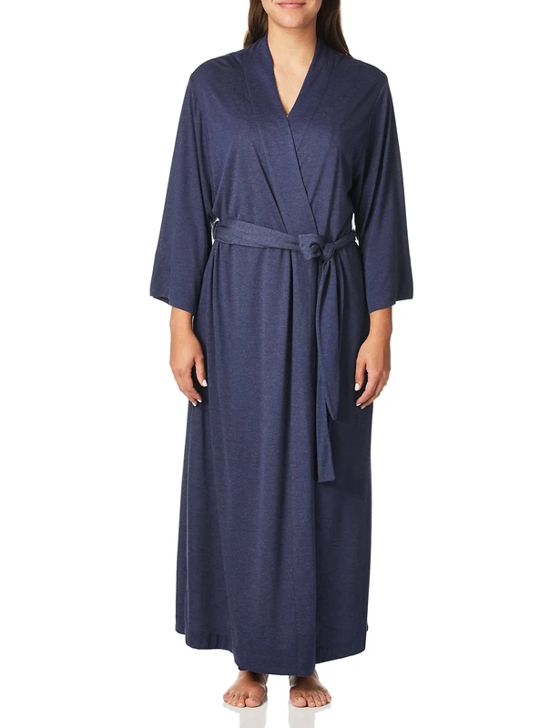 Natori Women's Shangri-la Solid Knit Robe Bathrobe, Heather Night Blue, Large
