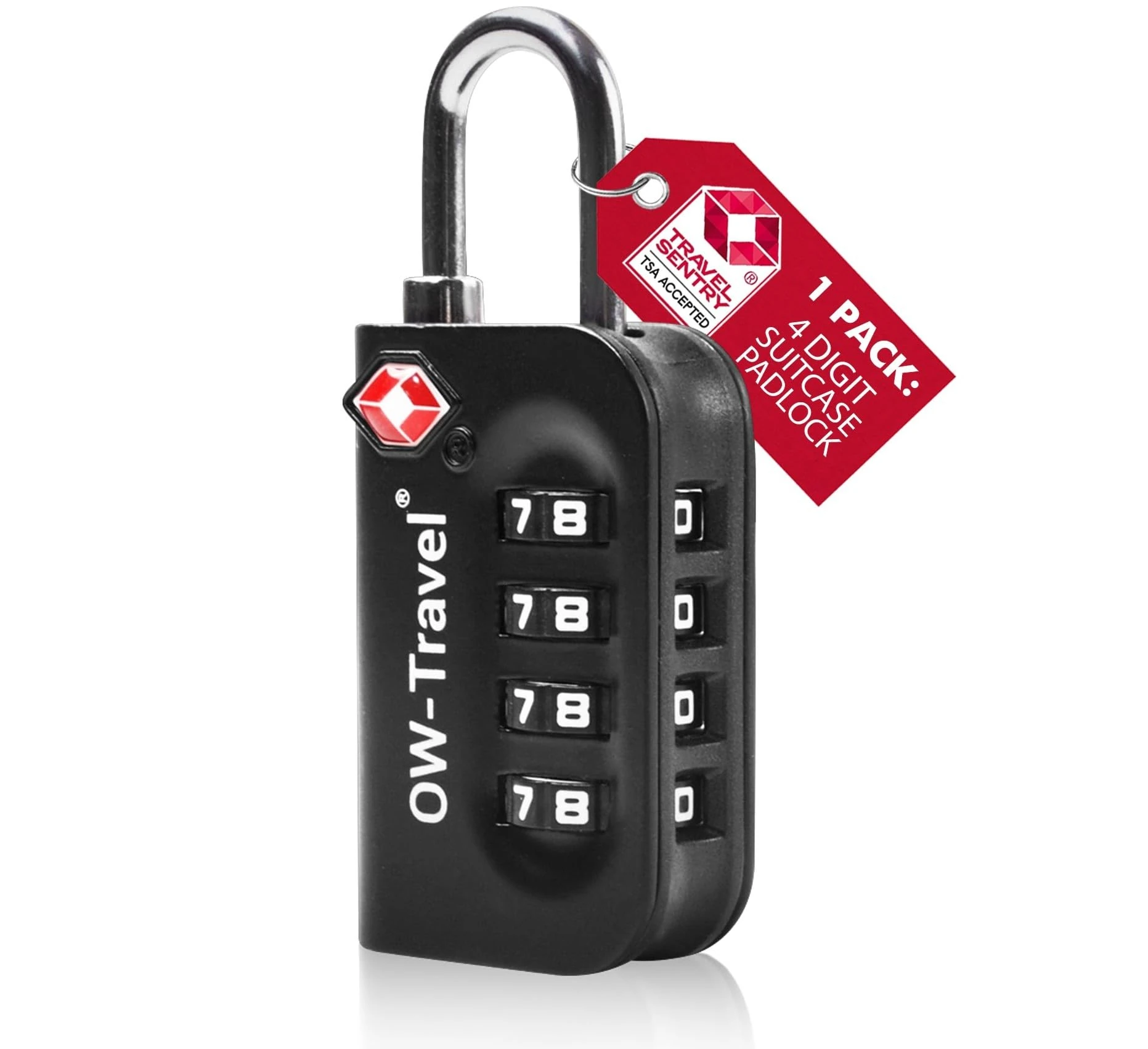 OW-Travel TSA Approved Luggage Locks Suitcase Locks (1 Pack Black) 4 Digit Security Suitcase Padlock. Travel Bag Combination Luggage Padlocks for Suitcases. TSA Travel Lock for Bags and Cases