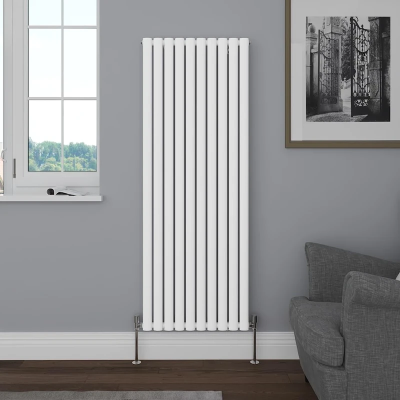 NRG Vertical 1600x590 Oval Column Designer Radiator Bathroom Central Heating Single Panel Gloss White
