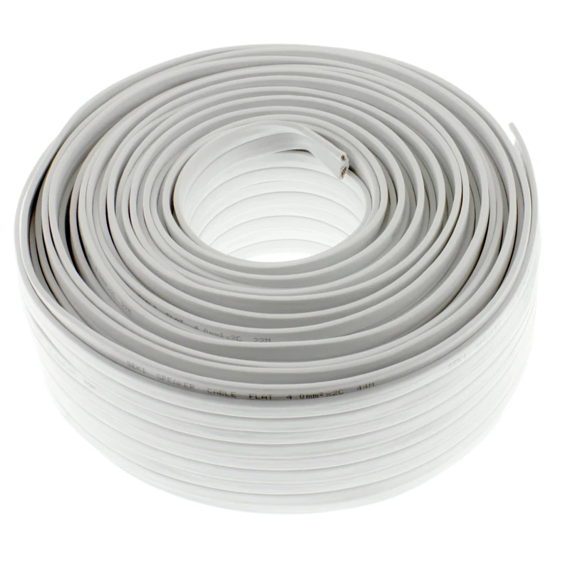 Loudspeaker cable flat 2 x 4.0 mm², white, 50 m, audio cable, box cable