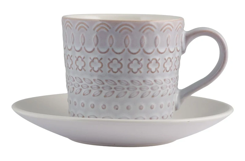 H&H Lilian Pack of 6 Tea Cups with Saucer, Stoneware, Lilac, 6 Units - Image 1
