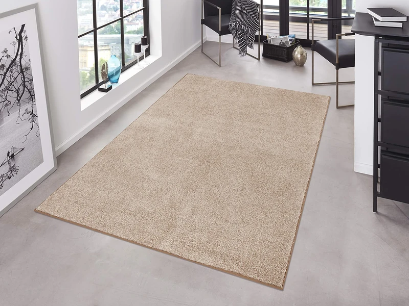 HANSE Home Pure Living Room Rug, Dense Short Pile, Robust Bedroom Rug, Plain, Modern for Dining Room, Living Room, Children's Room, Hallway, Bedroom, Kitchen, Taupe Cream, 140 x 200 cm