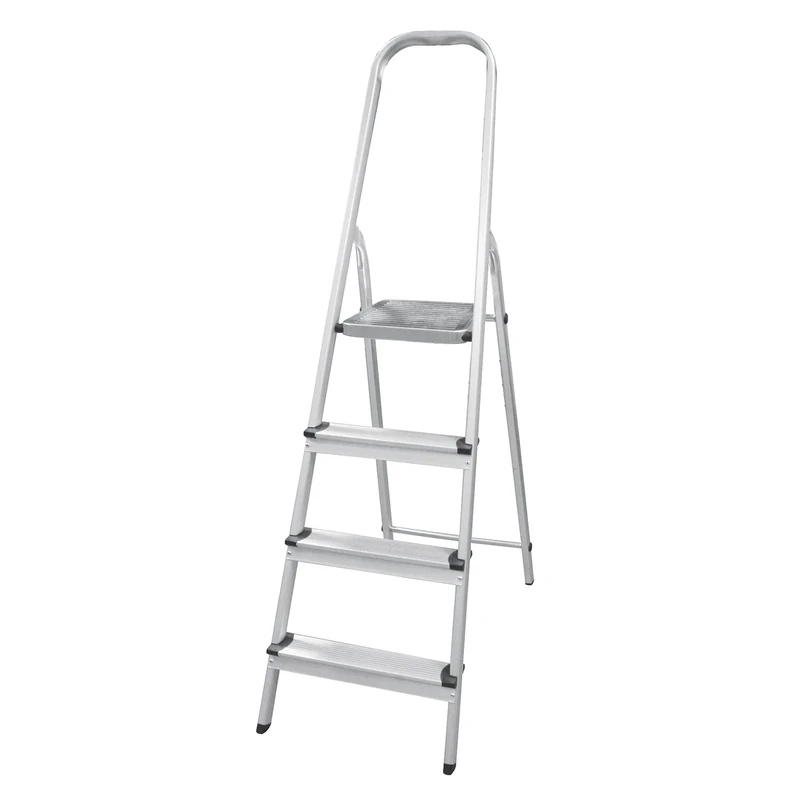 Amig - Foldable Ladder with 4 Steps | Aluminium | Small Steps: 28 x 8 cm | Large Step: 25 x 25 x 28 cm | Domestic Use | Maximum Load 150 kg