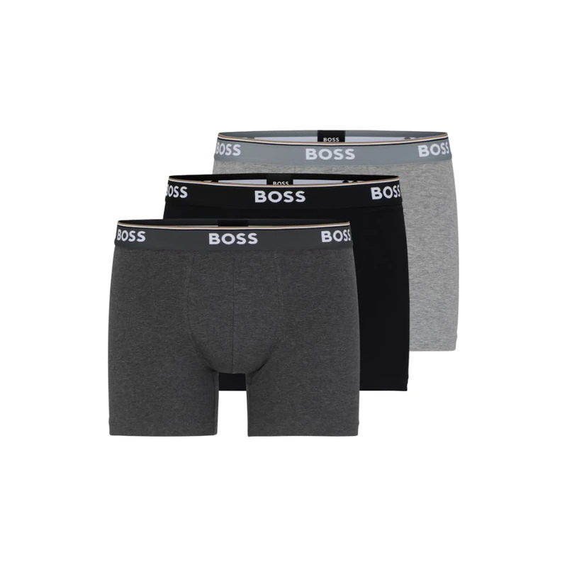 BOSS Men's Power 3-Pack Bold Logo Boxer Briefs, Grey/Charcoal/Black, S (Pack of 3)