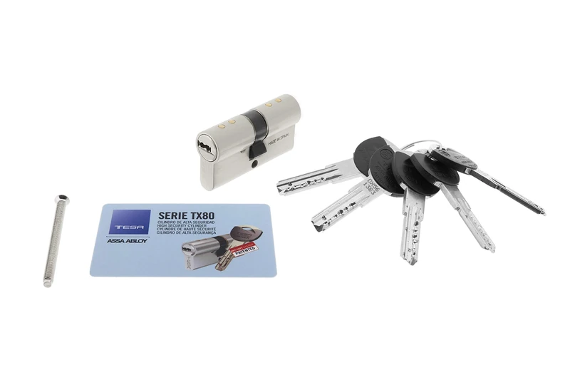 Tesa Assa Abloy, TX853070N, High Security Cylinder, TX80, Double Clutch, Long Cam, Key - Key, Nickel Plated, 30 x 70 mm