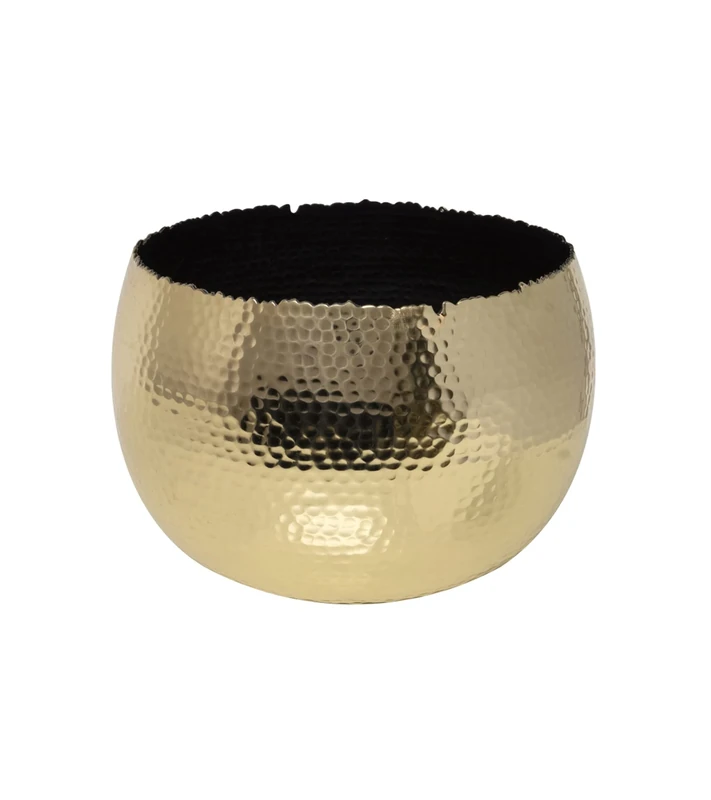 Ivyline Round Hammered Planter Bowl in Gold / Black - UV Stable & Waterproof Premium Quality Indoor Iron Decorative Flower Plant Pot - H21cm x D30cm