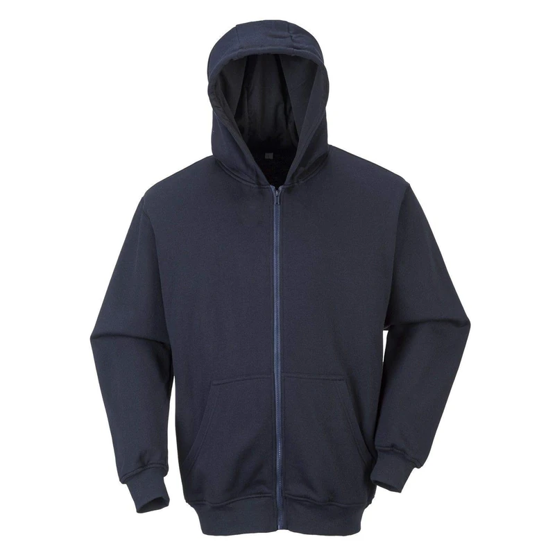 Portwest FR Zip Front Hooded Sweatshirt, Color: Navy, Size: L, FR81NARL