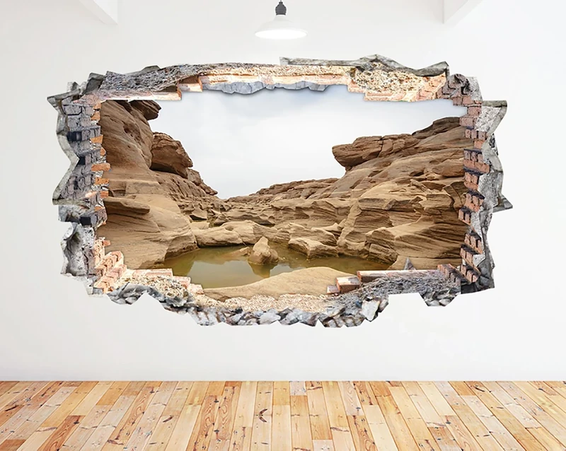 N676 Nature Landscape Stone Rocks Smashed Wall Decal 3D Art Stickers Vinyl RoomKids Bedroom Baby Nursery Cool Livingroom Hall Boys Girls (HUGE (100x175cm))