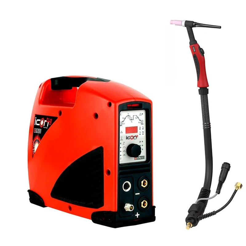 Solter KIT ICONTIG 1990 HF Pulse - Professional TIG/MMA Inverter Welder, High Frequency Pulsed Arc, 180A, 230V, TIG Torch 4M, High Precision Stainless Steel and Alloys