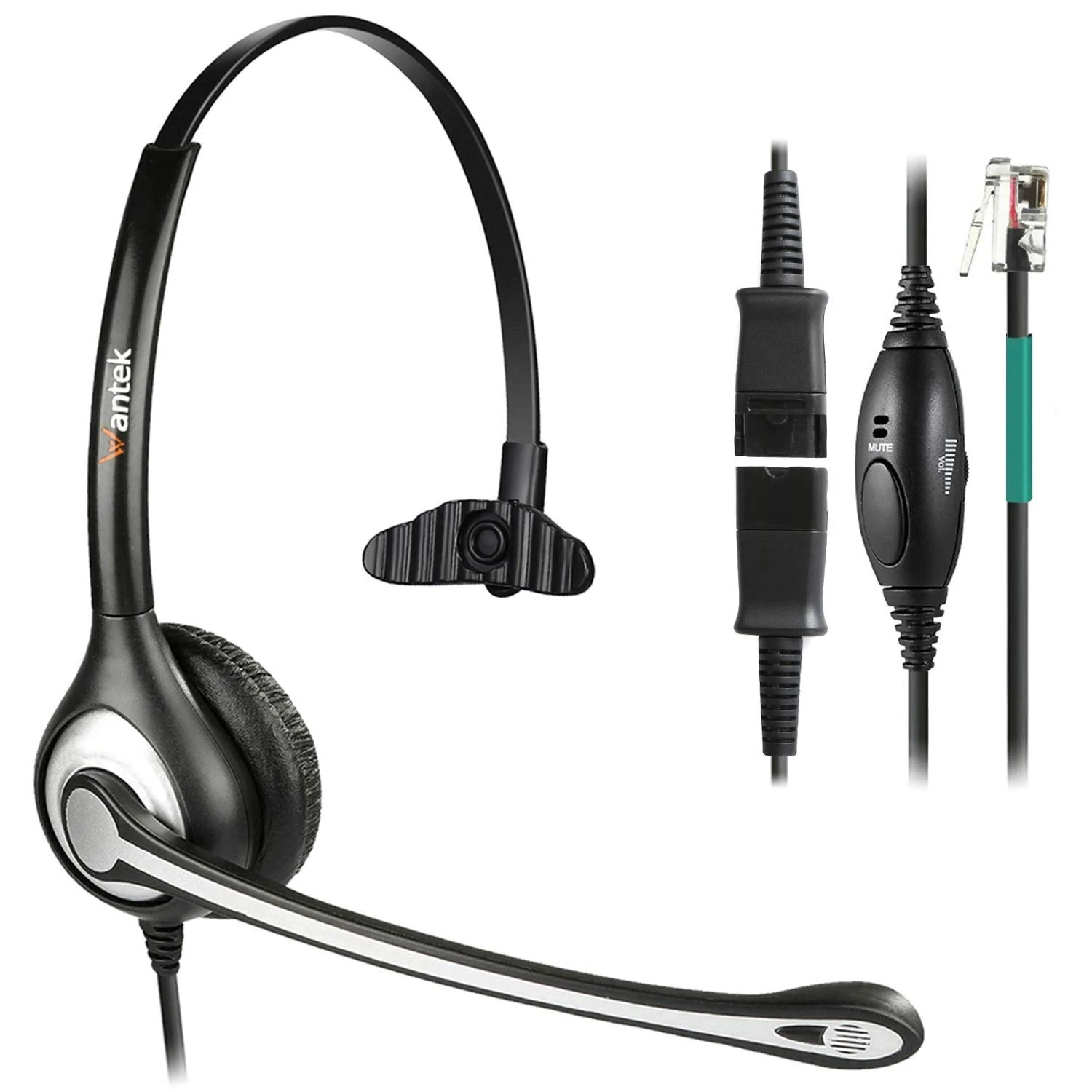 Wantek RJ9 Phone Headset with Noise Cancelling Mic + Quick Disconnect for Polycom VVX400 VVX410 VVX411 Mitel 5312 5320e Avaya 1120 1408 ShoreTel IP480 NEC Plantronics Landline Telephones(600QS2)