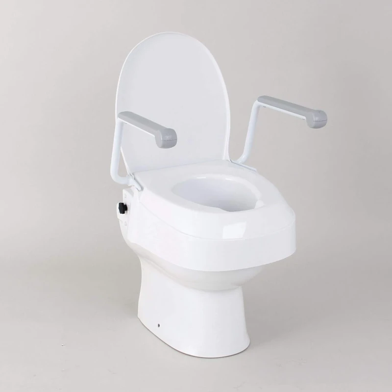 Homecraft Raised Toilet Seat with Arms, Easier to Sit and Stand, Independence for Elderly Seniors, Steel Frame, Lift-Up ABS Arms, Elevated Seat, Higher, Riser for Bathroom Safety, Hip Replacement