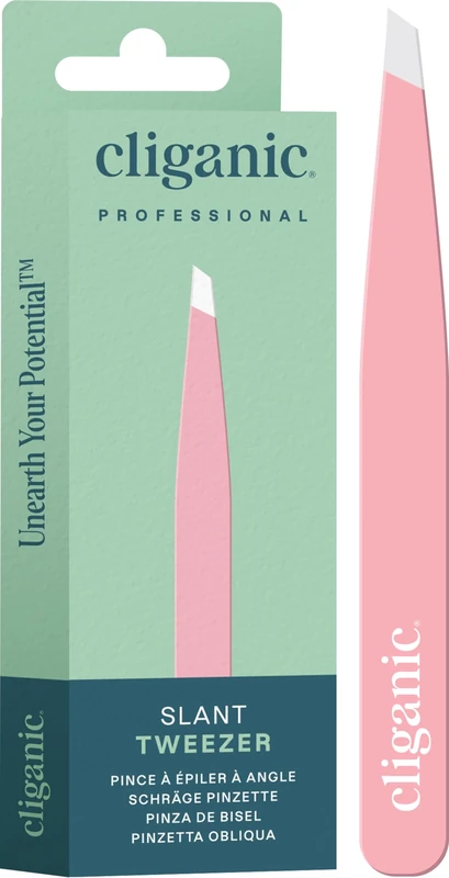 Cliganic Slant Tip Eyebrow Tweezers - Pink Stainless Steel