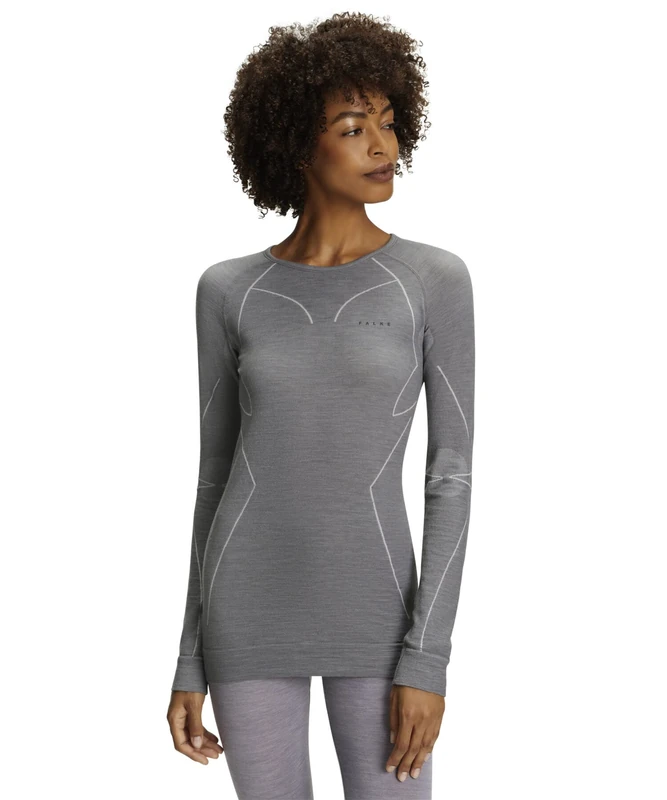FALKE Women's Wool Tech. Base Layer Top, Thermal, Grey (Grey-Heather 3757), L (1 Piece)