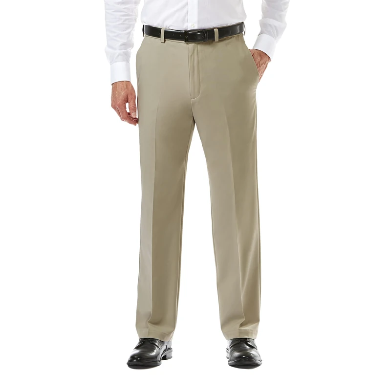 Haggar mensCool 18 Pro Classic Fit Flat Front Expandable Waist Pant Casual Pants - Brown - 40W x 29L