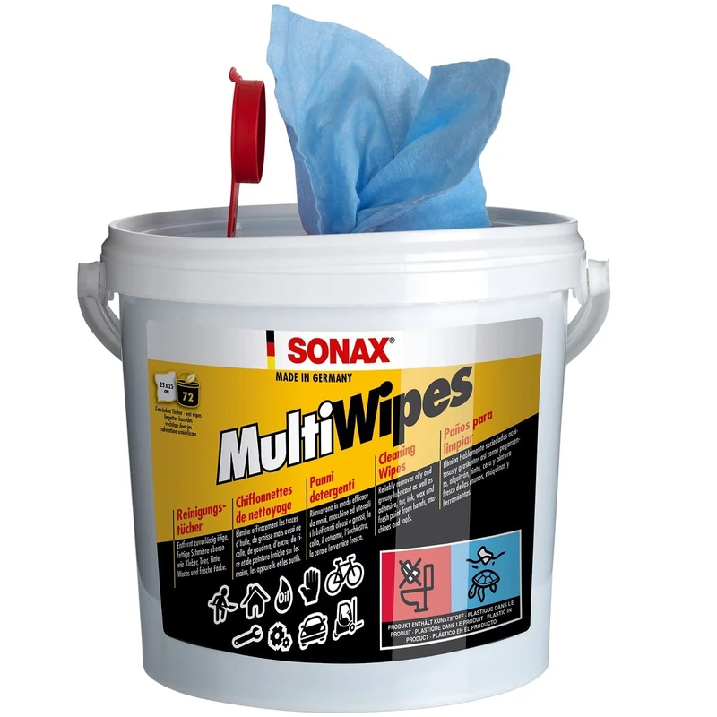 SONAX MultiWipes (Pack of 72) Tear-Resistant & Resistant Viscose Non-woven Cloths, Removes Oil, Grease, Adhesive, Tar, Ink, Wax and Paint, Also Suitable for Hands | Item No. 04680000 - Image 1
