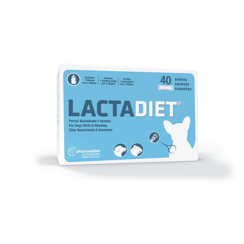 Milk for Puppies - lactadiet Birth and Weaning Milk Formula for Dogs, with Omega 3 DHA and EPA) - 40 Envelopes + Bottle Teats with 3 Different - Image 1