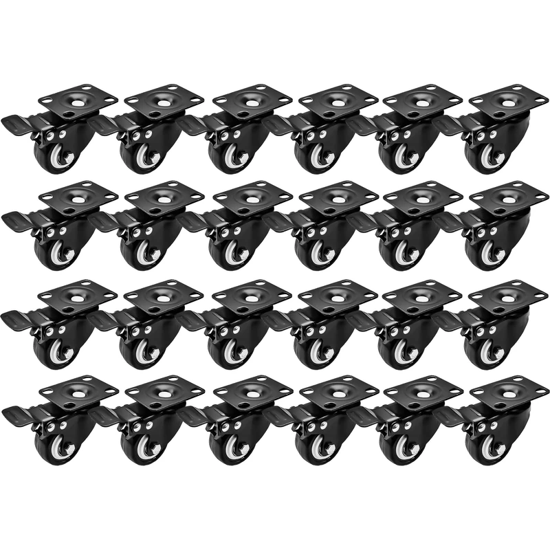 24 PACK 40mm Up to 180KG Heavy Duty Swivel Castor Wheels with Brake, Furniture, Appliance & Equipment Small Caster Wheels with Top Plate & Bearing Heavy Duty with Total Lock Brake