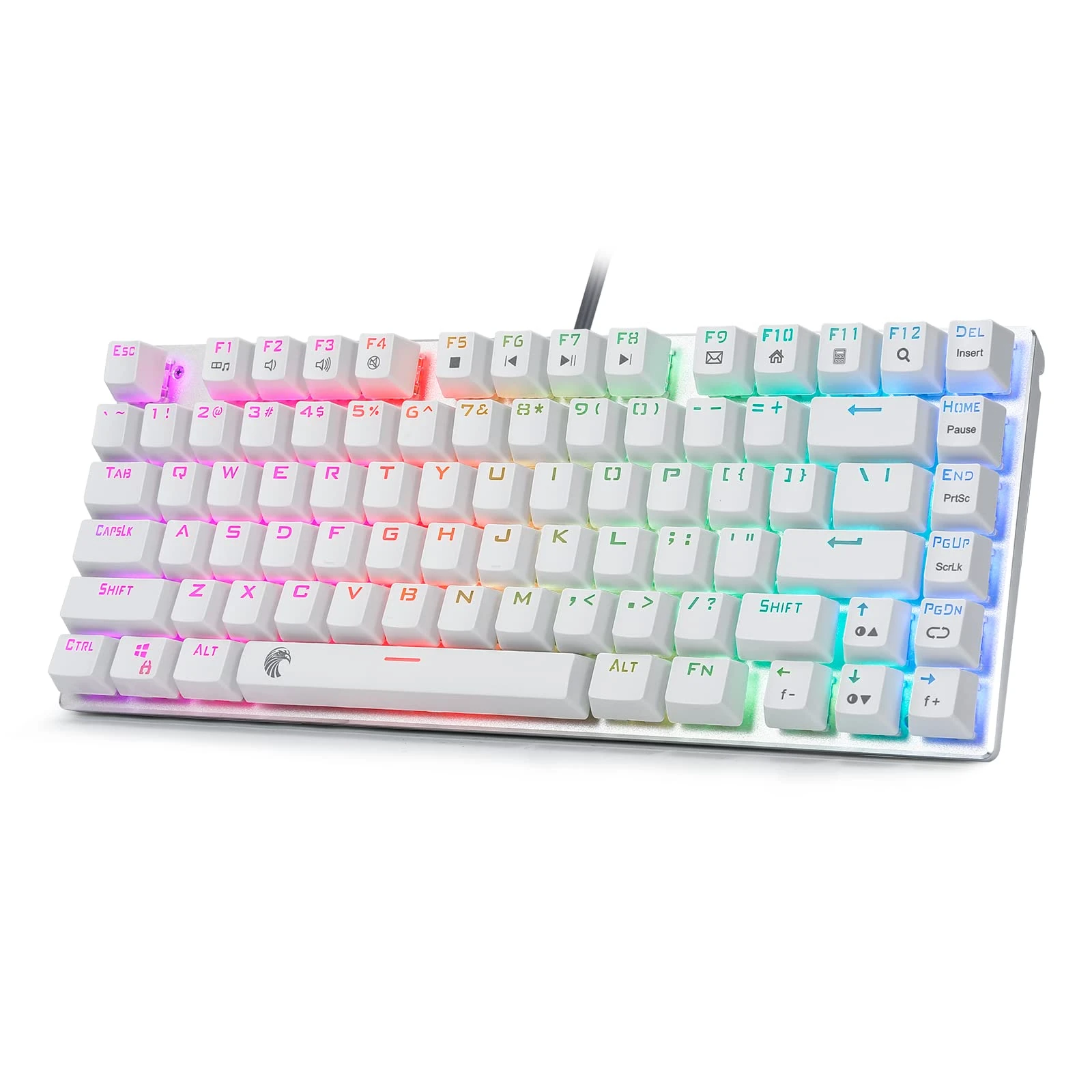 HUO JI E-Element Z-88 RGB LED Backlit Water-Proof Mechanical Gaming Keyboard with 81 Keys Anti-Ghost keys, DIY Blue Switches, White