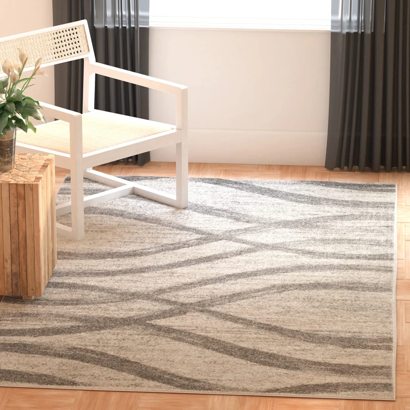 Safavieh Modern Wave Distressed Indoor Woven Rectangle Area Rug, Adirondack Collection, ADR125, in Cream / Grey, 91 X 152 cm for Living Room, Bedroom or Any Indoor Space