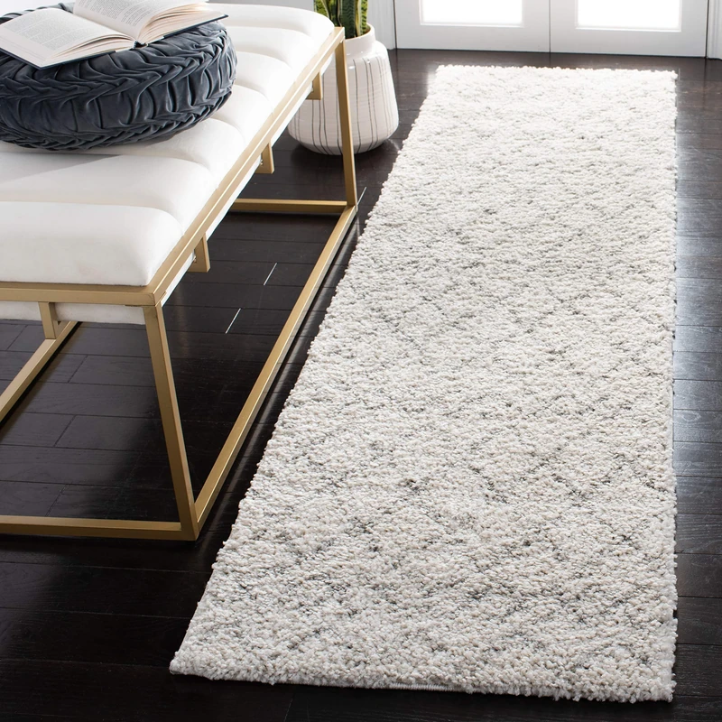 Safavieh Moroccan Shaggy Indoor Woven Runner Area Rug, Berber Shag Collection, BER165, in Cream / Light Grey, 69 X 244 cm for Living Room, Bedroom or Any Indoor Space