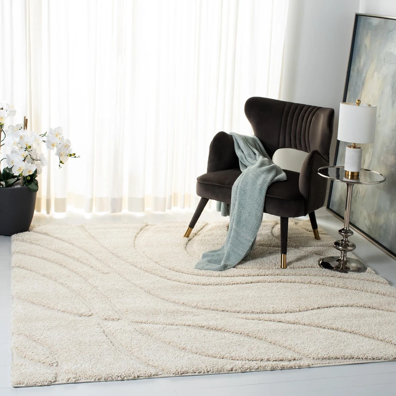 Safavieh Shag Rug for Living Room, Dining Room, Bedroom - Florida Shag Collection, High Pile, in Cream, 200 x 200 cm