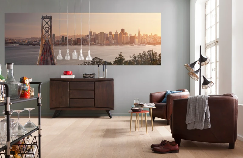 Komar XXL2-055 Komar California Dreaming San Francisco Skyline Wallpaper Wall Mural - (368 x 124 cm) - Brown, Grey, Yellow, Red (1-Piece)