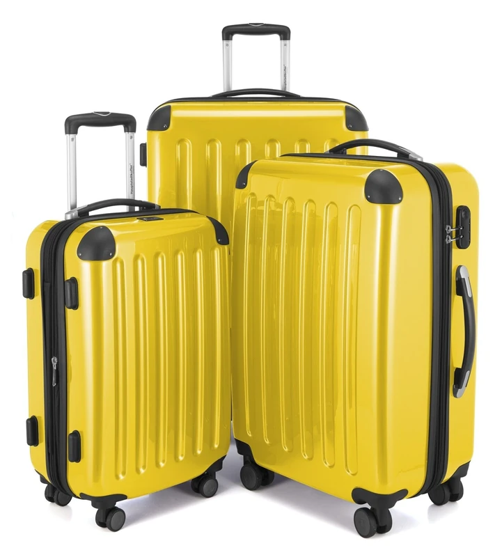 HAUPTSTADTKOFFER - Alex - Set of 3 Hard-Side Luggages Glossy Suitcase Hardside Spinner Trolley Expandable (20", 24" & 28"), Yellow