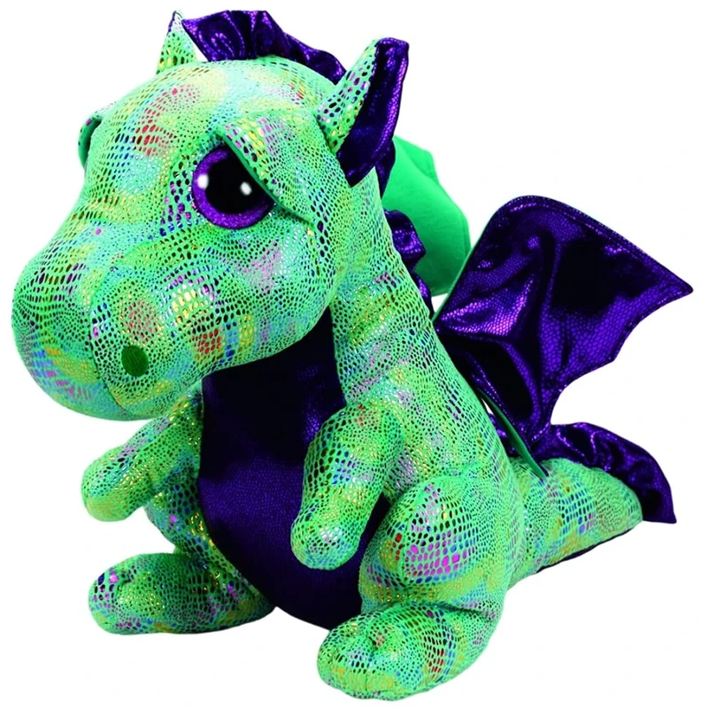 TY 37099 Glubschi's Beanie Boo's Cinder Dragon Plush Toy with Glitter Eye, 42 cm, Green