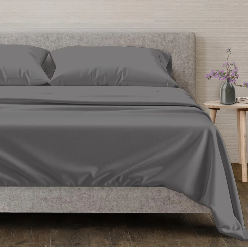 Mayfair Linen 100% Egyptian Cotton Sheets, Queen Dark Grey Sheets Set, 600 Thread Count Long Staple Cotton, Sateen Weave for Soft and Silky Feel, Fits Mattress Upto 18'' DEEP Pocket
