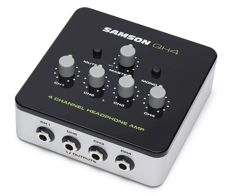Flight Ukuleles SAQH4 Samson - Mini Headphone Amplifier with 4 channels, black,, Black/Silver