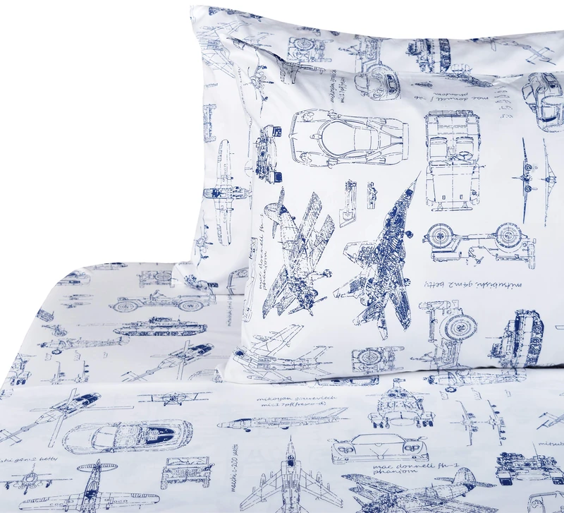 J-pinno Cars Tank Helicopter Aircraft Military Transport Vehicles Sheet Set Full for Kids Boy Children,100% Cotton, Flat Sheet + Fitted Sheet + Two Pillowcase Bedding Set (1) - Image 1