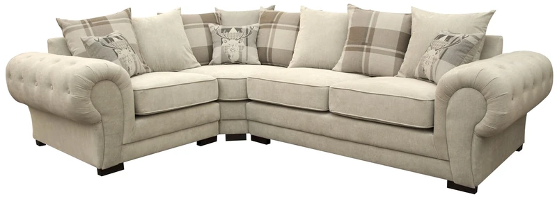 Corner Sofa Verona Fabric Left or Right Grey Brown Cream Designer Scatter Cushions Living Room Furniture (Left, Cream)