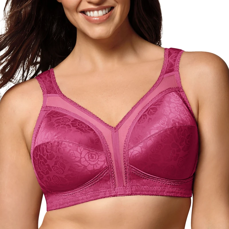 Playtex Women's 18 Hour Comfort-Strap Wireless Bra, Full-Coverage Bra with 4-Way TruSupport, Single & 2-Pack, Basic Signature Berry, 40DD