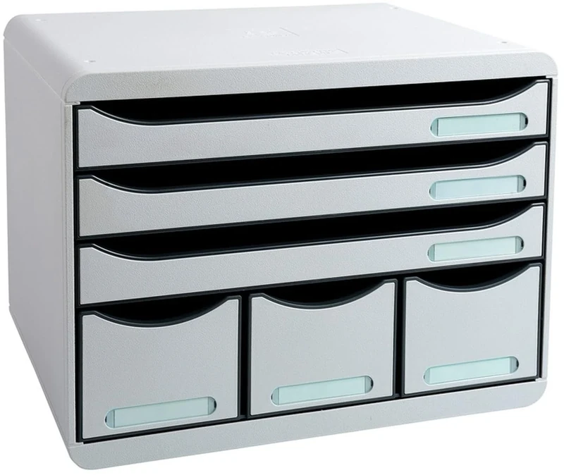 Exacompta - Ref 306740D - Store-Box Office Plus - 6 drawer Set - 270 x 355 x 271mm, 3 A4+ + 3 Accessory, Stackable, Open - Light Grey