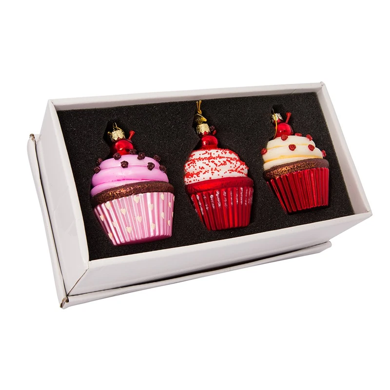 Kurt Adler 3.65-Inch Noble Gems Glass Cupcake 3-Piece Ornament Set, Christmas - Image 1