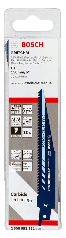 Bosch Professional 10 Pieces Reciprocating Saw Blade S 957 CHM Endurance for VehicleRescue (for Metal, 150 x 20 x 1.35 mm, Accessories for reciprocating saws)