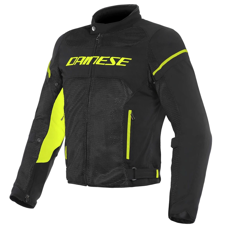 Dainese Unisex Air Frame D1 Tex Motorcycle Jacket for Summer with Removable Windproof Liner, Black/Black/Yellow-Fluo, 48 UK