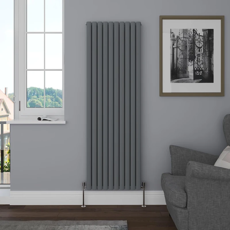 NRG Vertical 1800x590 Oval Column Designer Radiator Central Heating Double Panel Anthracite
