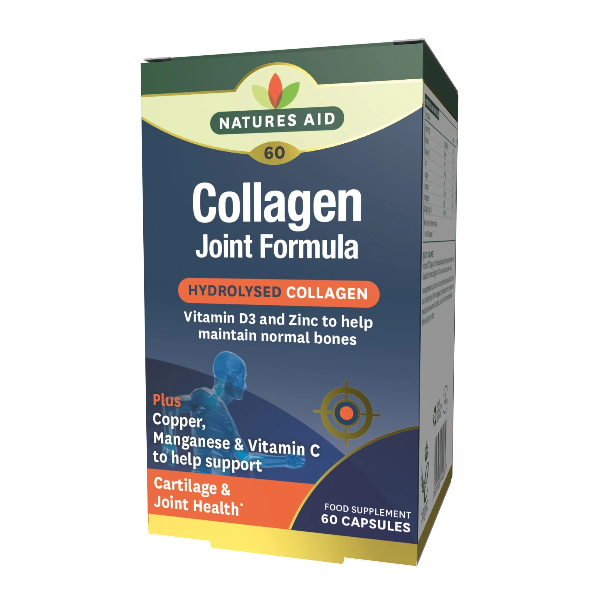 Natures Aid Collagen Joint Formula - Vitamin C D3 Copper Manganese Zinc - Supports Cartilage, Bones and Joint Health - High Potency Marine Type II Supplement - Vegan Non-GMO Gluten-Free - 60 Capsules