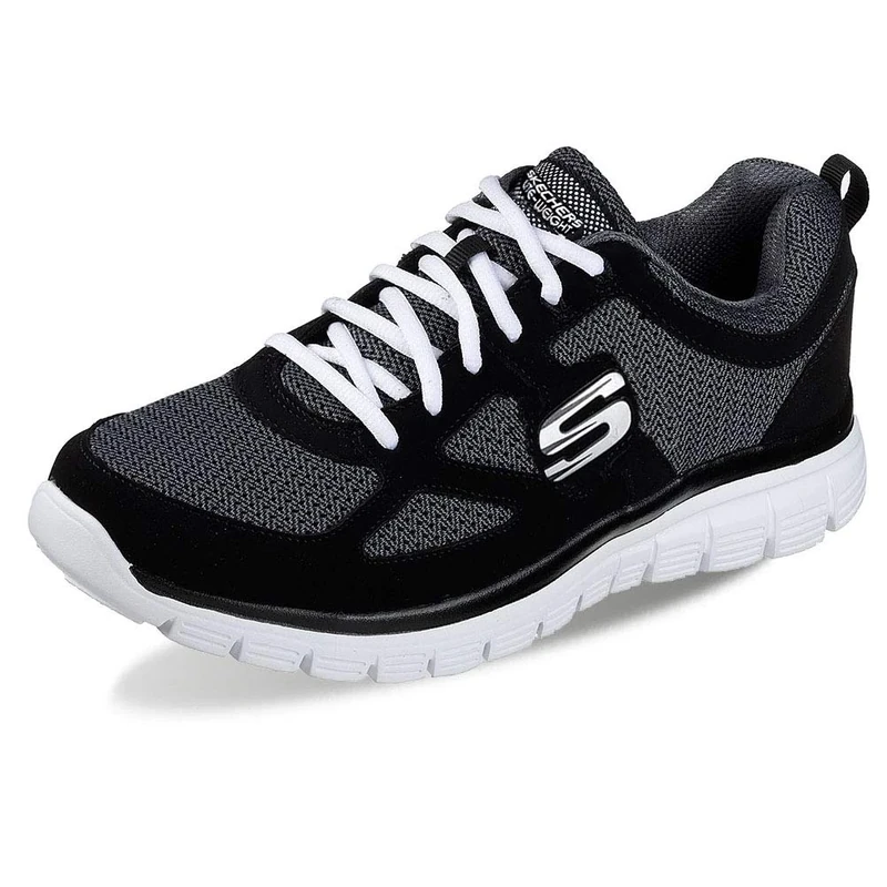 Skechers Men's Burns Agoura Sneaker, Black Leather/ Mesh/ White Trim, 11 UK