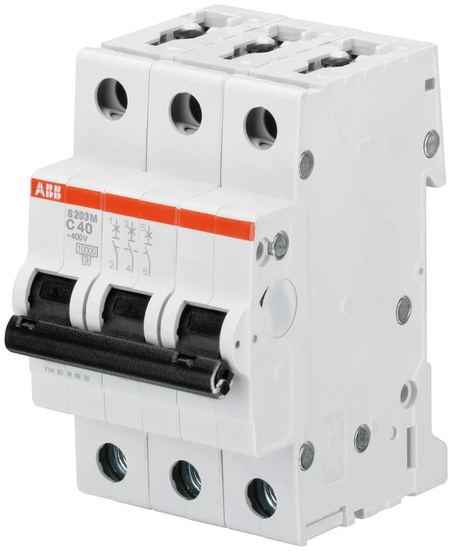 ABB S203M-D6 Miniature Circuit Breaker, 3 Pole, Type D, 10kA/15kA Breaking Capacity, 6 Amp Current (2CDS273001R0061)