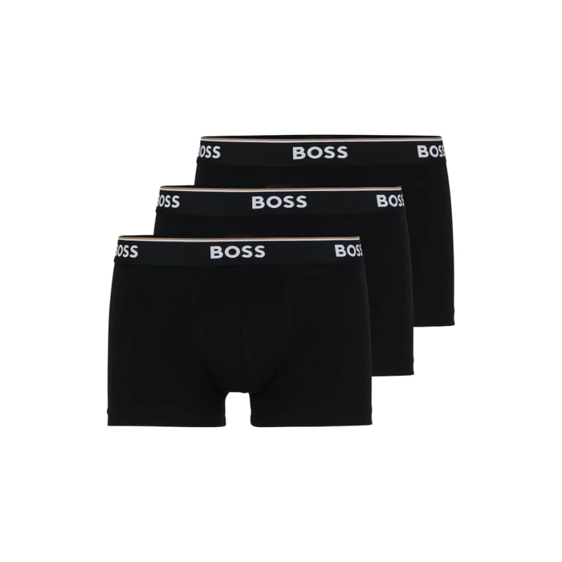 BOSS Men's 3-Pack Stretch Cotton Regular Fit Trunks, Black Vinyl, S