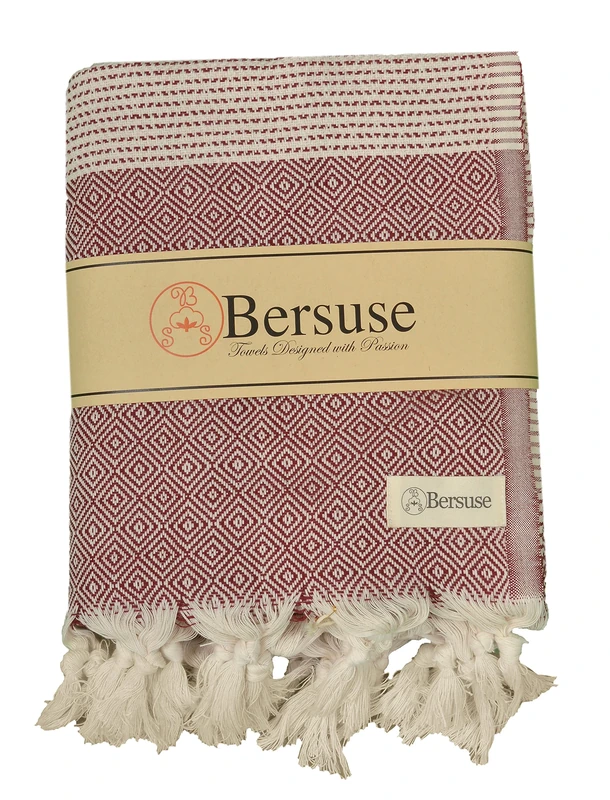 Bersuse 100% Cotton - Hierapolis XXL Throw Blanket Turkish Towel - Burgundy XL